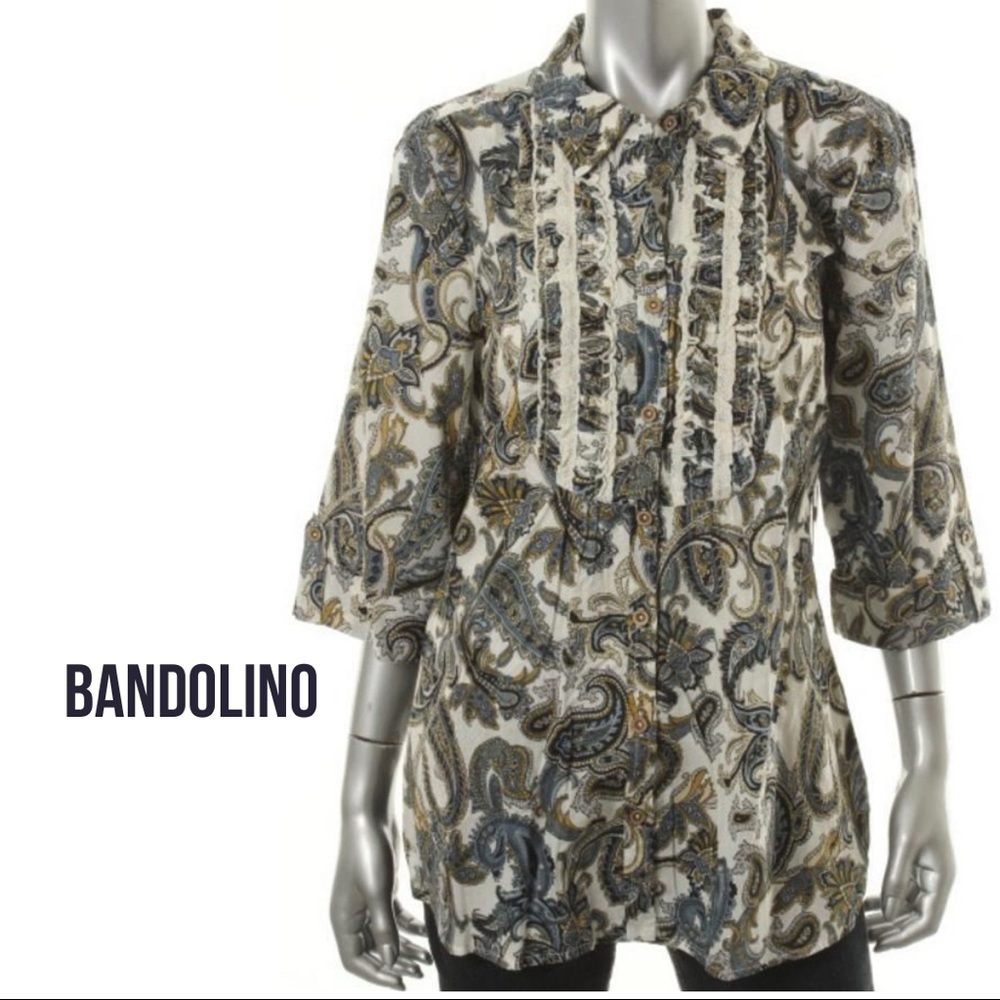 Bandolino NEW Bridget Navy Paisley Cotton Button-Down Top, M